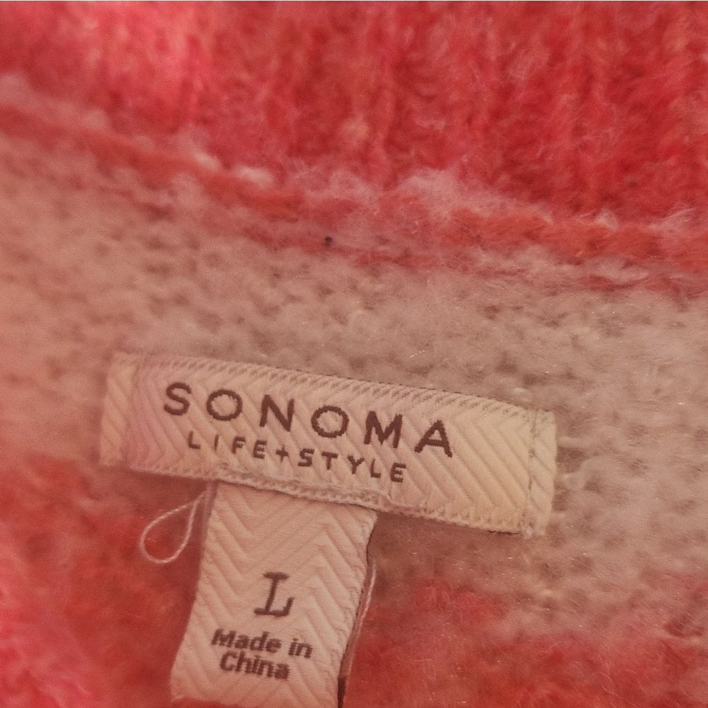 Sonoma  L Crewneck Winter Pattern Coral Pullover Knit LngSlve Women’s Sweater - Picture 2 of 5